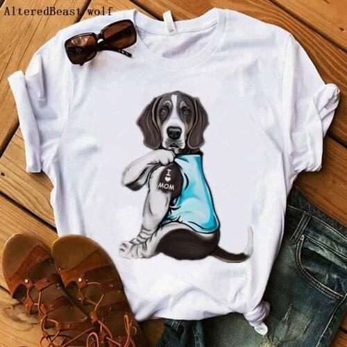 Basset Hound I Love Mom T-shirt Women Fashion Print White T-shirt Harajuku Mama T-Shirt Vogue Tops Female Summer Vogue Clothes