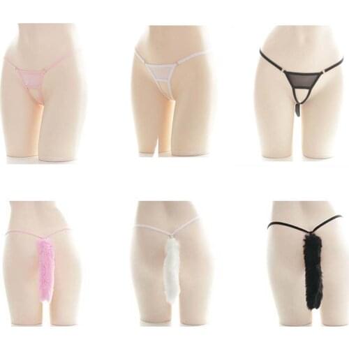 Women Sexy Erotic Cosplay Props Underwear Low Waist Panty With Tail Fox Cat Girl Headband Detachable Tail Lingerie Japanese