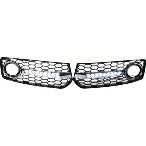 1 Pair Car Fog Light Lamp Cover Mesh Front Grille Grill with LED Lights Fit for Audi A5 S Line S5 B8 RS5 2008-12 Auto Parts