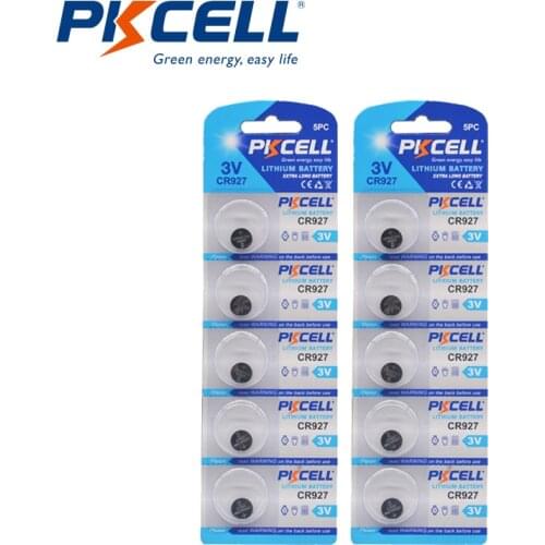 10Pcs/ 2Cards PKCELL CR927 3V Lithium Button Cell Battery 30mAh For Watches Toys Calculator CR927 Battery