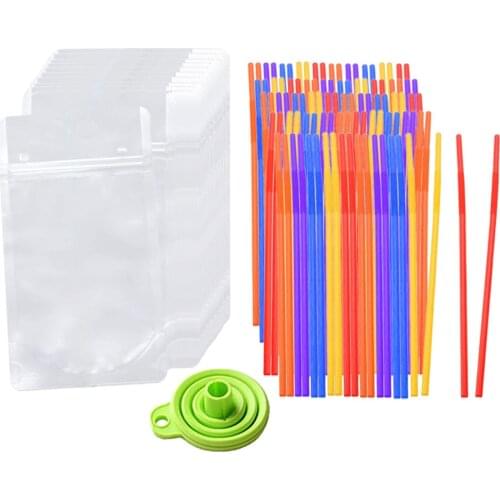 100 Pack Hand-held Drink Pouches No Leak Liquor Smoothie Juice Bags 500ml