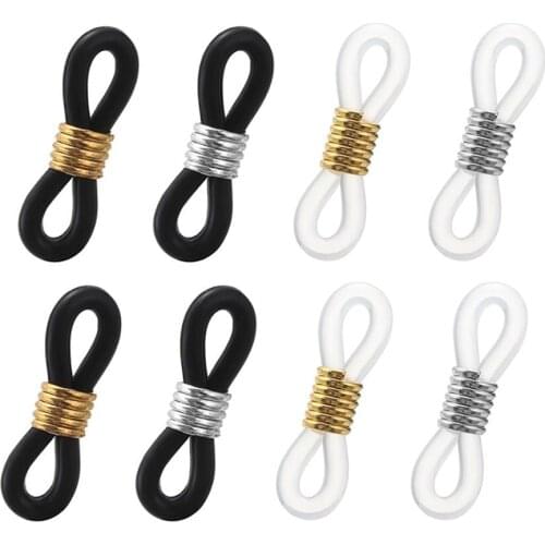 20pcs Stainle Steel Bead Black and White Anti-slip Rubber Ends Retainer Connector Holder for Eyeglass Chain Necklace 20x5mm