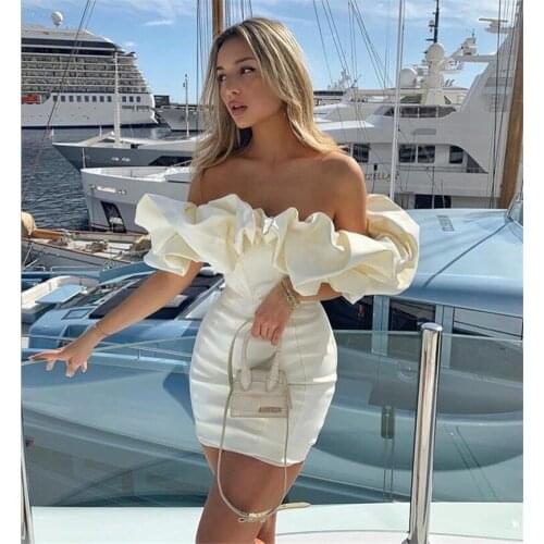 2020 Autumn Fashion Black Dress Women Sexy Off Shoulder Ruffles Sleeve Mini Dresd Elegant Nightclub Party Dress Vestidos