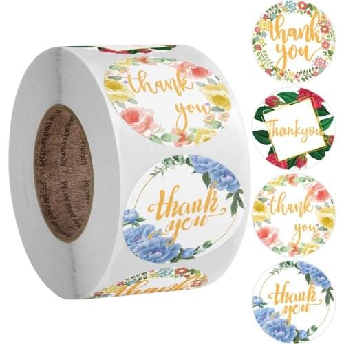 50-500pcs Round flower Hand made Stickers Scrapbooking for Package Adhesive Thank You Sticker Seal Labels Stationery