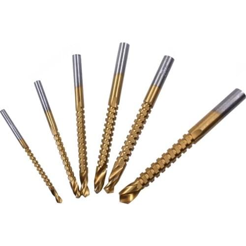 6 Pcs High Speed Hacksaw Drill Round Shank Titanium-plated Drill Bit Set Woodworking Broach Drill Serrated Twist Drill Bit