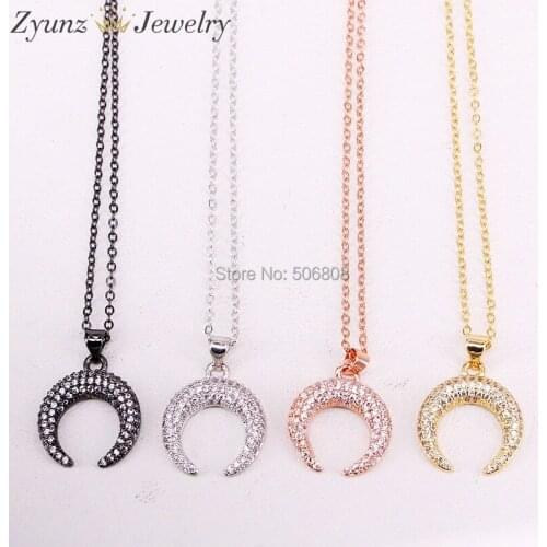 6PCS ZYZ330-2904 Fashion Crescent / Double Horn Necklace With Zirconia Micro Paved Women Pendant Necklaces For Party Jewelry