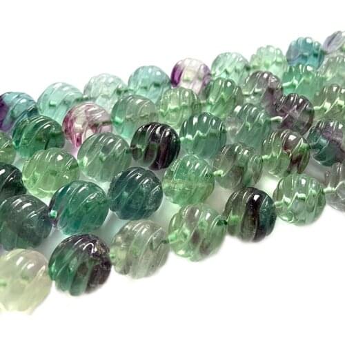 8-14mm Natural Fluorite Stone Beads Round Carved Wave DIY Loose Beads For Jewelry Making Beads Women Bracelets Necklace Gift