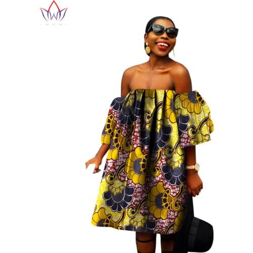 African Dress for Womans Loose Style African Dresses Print Wax Fabric Mini Dress Fashion Africa Dress WY866