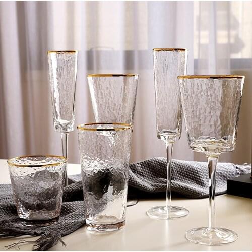 Glass Wine Cup Goblet Nordic Phnom Penh Grey Hammer Pattern Round Triangle 200ML Whiskey Hotel Bar Kitchen Supplies Drink Ware