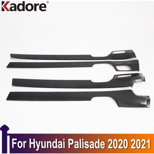 For Hyundai Palisade 2020 2021 Carbon Fiber Inner Car Door Decoration Moulding Cover Trim Strip Protection Interior Accessories
