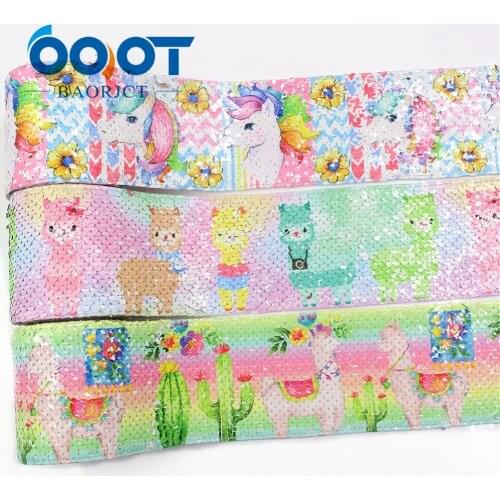 OOOT BAORJCT I-19504-1168,Printing Sequin Shiny Glitter Cartoon 75mm Ribbon DIY Hairbows Accessories Wedding Party Decoration 2y