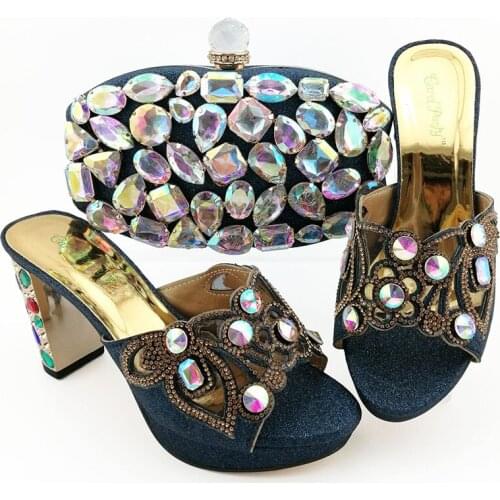 Italian Design 2021 African Fashion Fullness of Crystal Mixing Metal Style Purple Color Party Wedding Women Shoes and Bag Set