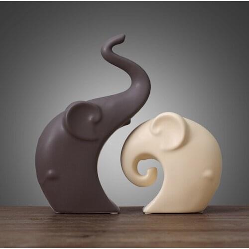 Ceramic Elephant Lucky Fengshui Animal figuirine desktop Home Decor Crafts