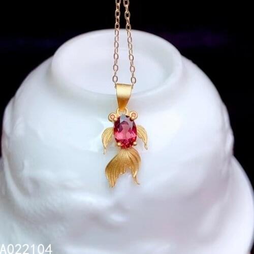 KJJEAXCMY fine jewelry 925 pure silver inlaid natural pyrope garnet women noble lovely Goldfish OL style Pendant Necklace suppor
