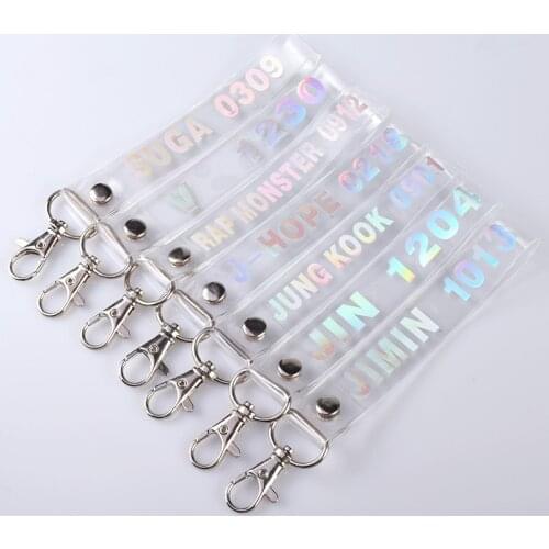 KPOP Transparent Keychain Laser Bangtan Boys Name Logo Key Chains Kook V SUGA JIMIN JHOPE RM Key Ring Accessory