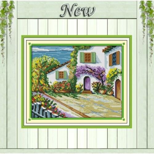 The beautiful courtyard,Counted Print on cloth DMC 11CT 14CT Cross Stitch kit,needlework Set embroider,garden Scenery Home Decor