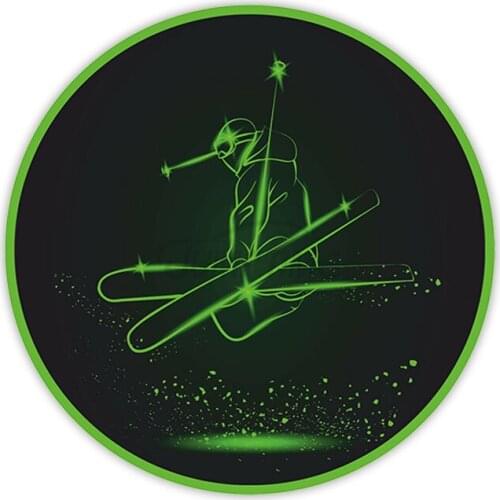 Creative Personality Car Sticker Green Neon Skier Skiing Vinyl Waterproof Car Window Quality Accessories Decorative Kk13*13cm
