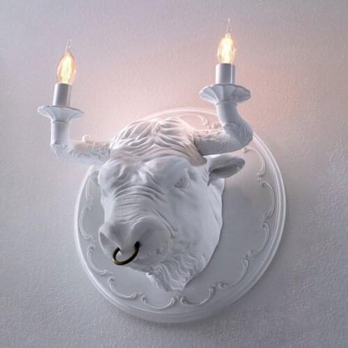 Creative Bull Head Resin Wall Lamp Nordic Living Room Wall Decor Animal Wall Light Dining Room Bedroom Designer Cattle Head Lamp