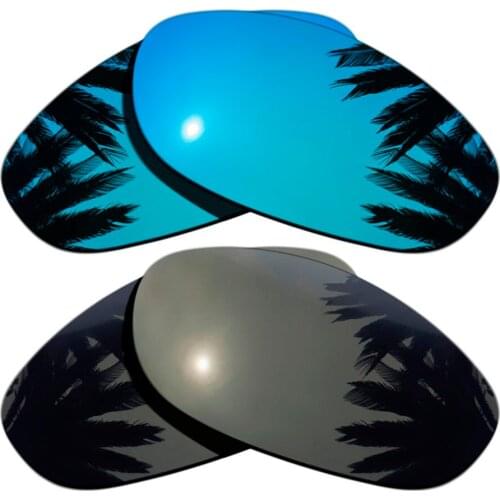 Ice Blue Mirrored Coating+Black) 2-Pairs Polarized Replacement Lenses for Monster Dog 100% UVA & UVB Protection