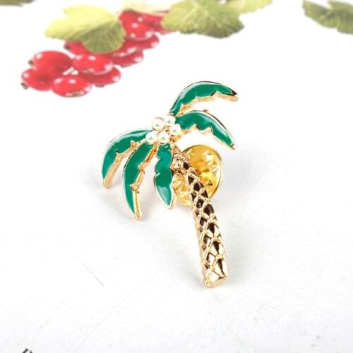 Trendy Plant Pearl Coconut Tree Leaves Enamel Metal Brooches Bag Clothes Badges Pins For Girls Kids