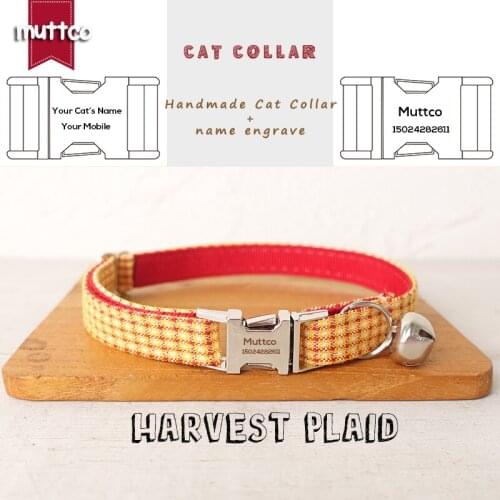 MUTTCO Retailing engraved lovable self-design personalized cat collars HARVEST PLAID handmade collar 2 sizes UCC104