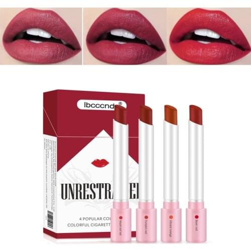 Cigarette Tube Lipstick Set 4 Colors Matte Long Lasting Waterproof Lip Glaze Tints Matt Lip Gloss Liquid Lip Stick Makeup