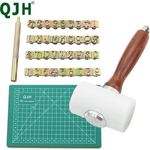 Fancy Letter and Number Stamping Tool, Punch Hammer and PVC Cutting Mat, Carving Knife, DIY Leather Carvings Tool Set Supplies