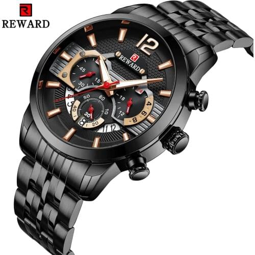 REWARD New Watches Mens Luxury Brand Big Dial Watch Men Waterproof Quartz Wristwatch Sports Chronograph Clock Relogio Masculino