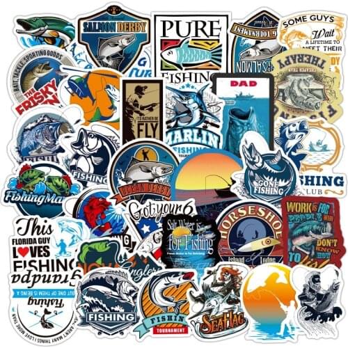 50 PCS Outdoor Fishing Enthusiasts Graffiti Stickers Angler DIY Classic Toy Fishing Channel And Fishing Box Decoration Decals
