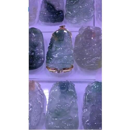 Natural 7A Myanmar jade hollow Handcarved mascot of guan yin jade green jade pendant jade necklace pendants jewelry