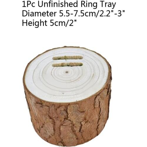 5-7cm DIY Natural Wood Unfinished Blank Vintage Wedding Ring BoxRustic Ring Tray