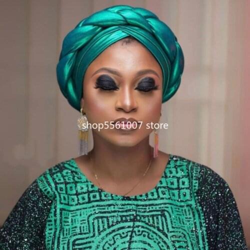 Latest Aso Oke Auto Gele Headtie Already Handmade African Cap Nigerian Wedding Gele Women Braid Turbans Ladies Head Wraps