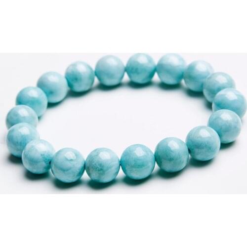 10mm Genuine Blue White Natural Larimar Gem Stone Bracelets Stretch Charm Round Bead Bracelets For Women