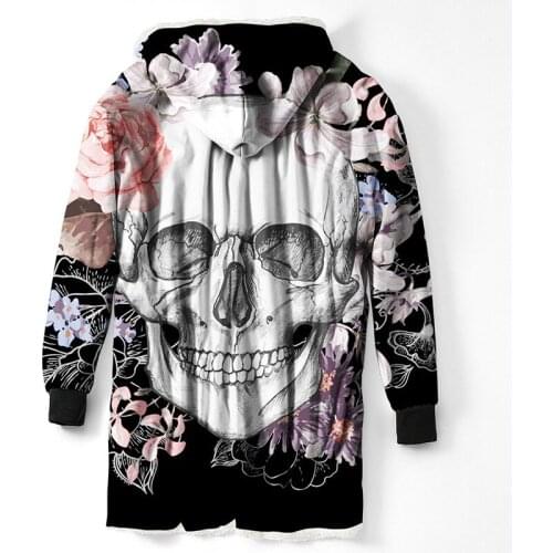 3D Printed Sugar Skull Hooded Blanket Winter Warm Wearable Coat Adult Outdoor Plush Blanket With Sleeves Jacket Pullover