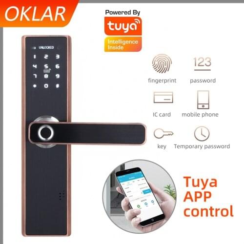 OKLAR Biometric Fingerprint Lock Security Intelligent Smart Lock With WiFi Tuya APP Password RFID,Door Lock Electronic Bedroom
