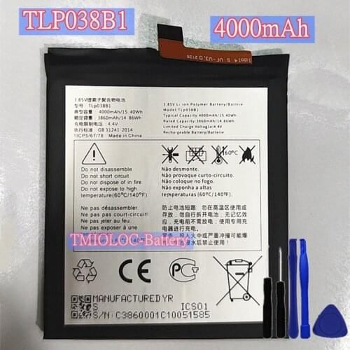 Original TLp038B1 4000mAh Battery For Alcatel One Touch A7 / A7 LTE / A7 XL OT-7071DX OT-5090Y OT-7071D Dual SIM TD-LTE Battery