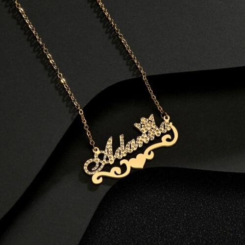 Custom Personalized Name Stainless Steel Necklaces Cubic Zircon Letters for Women Crystal Crown Heart Pendant for Women Jewelry