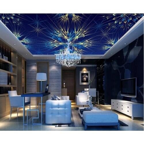 Customize high quality 3D wall paper for ceiling Blue bright color spiral light 3D ceiling murals wallpapers for living room