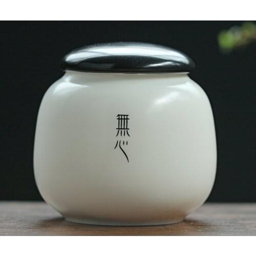 Simple Whit Tea Storage Box Tea Cans With Black Lid Ceramic Candy Jar 6.5*6.5cm Food Container For Kitchen Spices Storage Box