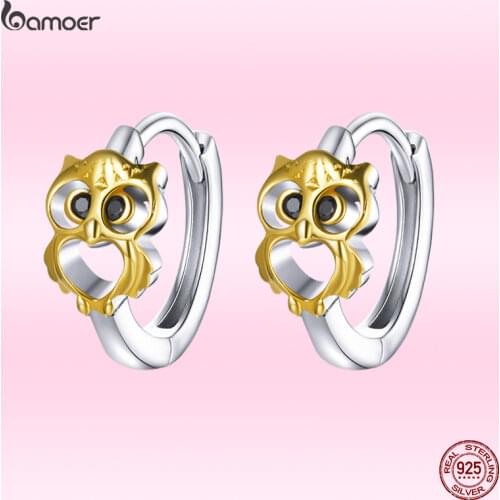 Bamoer 2021 Fashion Creative owl Earrings Women 925 Sterling Silver Ear Rings Luxury Gold Plated Jewelry Hypoallergenic GAE505