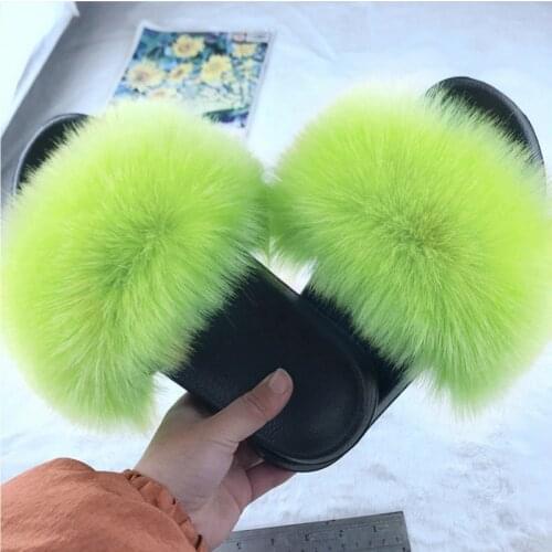 Sexy Faux Fur Slippers Women Furry Fluffy Slippers Outdoor Indoor Home Flat Shoes Female Casual Flops Slides Dropshopping