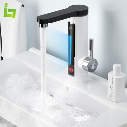 White Electricity Kitchen Faucet Hot And Cold 360° Rotating LED Heating Display Bathroom Tap With Protector EU plug