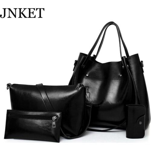JNKET New Fashion Retro Different Size Bags 4 Pieces Set Handbag Women Messenger Bag Bucket Bag