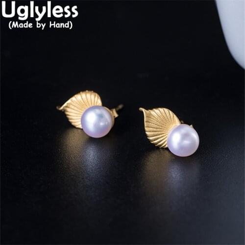 Uglyless Elegant Pearls Jewelry Sets Women Natural Freshwater Pearls Studs Earrings Necklaces 925 Silver Leaves Pendants +Chains