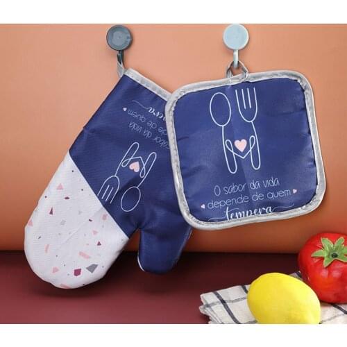 1 Set Oven Mitt BBQ Grilling Cooking Gloves Heat Resistant Anti-scalding Cotton Thick Insulation Baking Glove Set for Kitchen