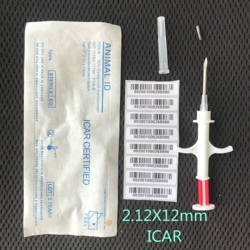 Usa e getta Iniezione Veterinaria rfid microchip siringa ISO 11784_785 FDX B 134.2 khz 2.12_12/1.4_8mm microchip per pesce cane