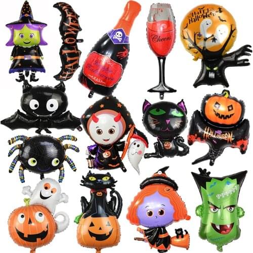 1pc Halloween Decoration Pumpkin Skull Spider Bat Ghost Witch Foil Balloons Kid Inflatable Toys Halloween Party Supplies Globos