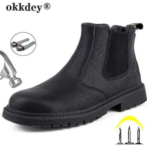 Safety Shoes Men Leather Boots Men Work Shoes Winter Boots Indestructible Safety Boots Chelsea Shoes Anti-Puncture Work Boots
