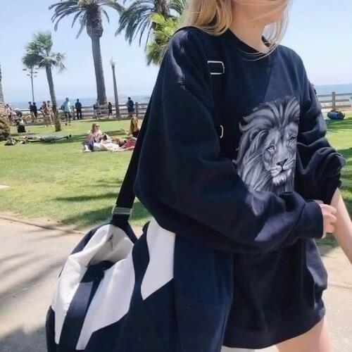 Women sweatshirt Lion Print Fairy Grunge Pullover Sweatshirt Long Sleeve Harajuku Sports Oversized Hoodie Y2K 2021 Autumn Korean