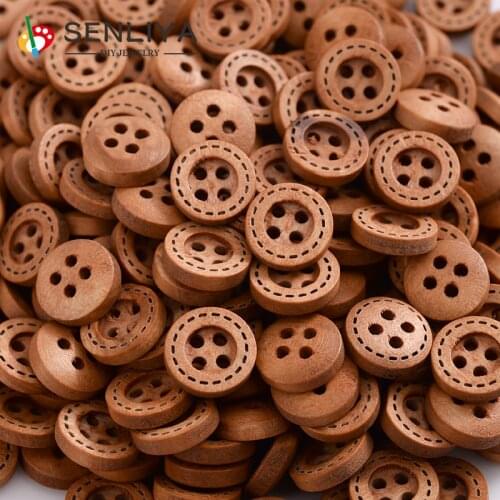 Hot 100/200/300Pcs 12mm Brown Round Dotted Line Wooden Buttons Handwork Decorative For Sewing Scrapbooking Clothing Accessories